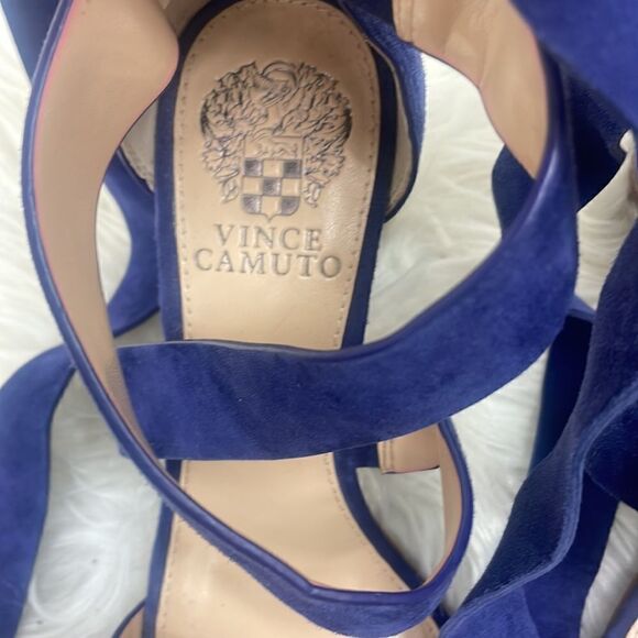 Vince Camuto | NEW 6.5 blue suede ankle wrap strappy chunky 3” heels,vc-… - Picture 4 of 10